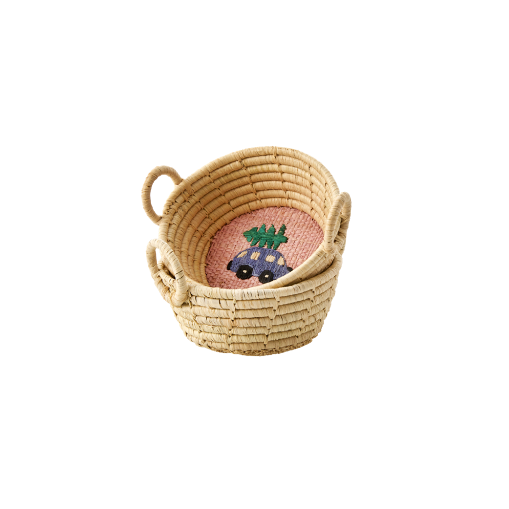 Mini Round Raffia Basket Christmas Embroidery Rice DK